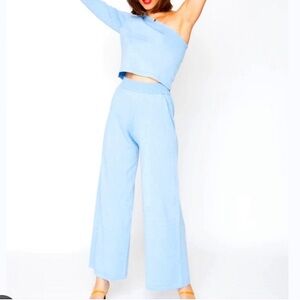 Callahan x Revove Pants Julia Wide Leg  High Waist Knit Pant Sky Blue Size XS